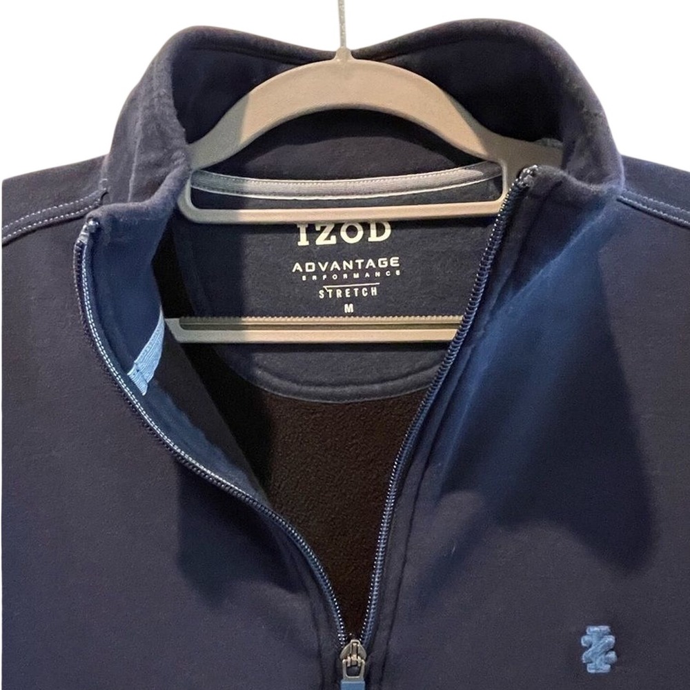 IZOD Quarter Zip Pullover Navy Blue Performance Stretch Mock Neck Mens Medium